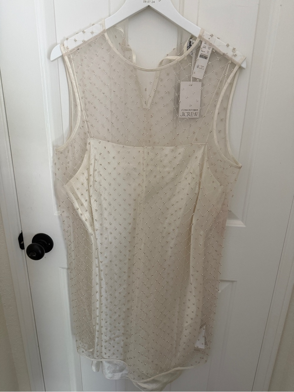 J. Crew Ivory Beaded Sheer Overlay Mini Dress